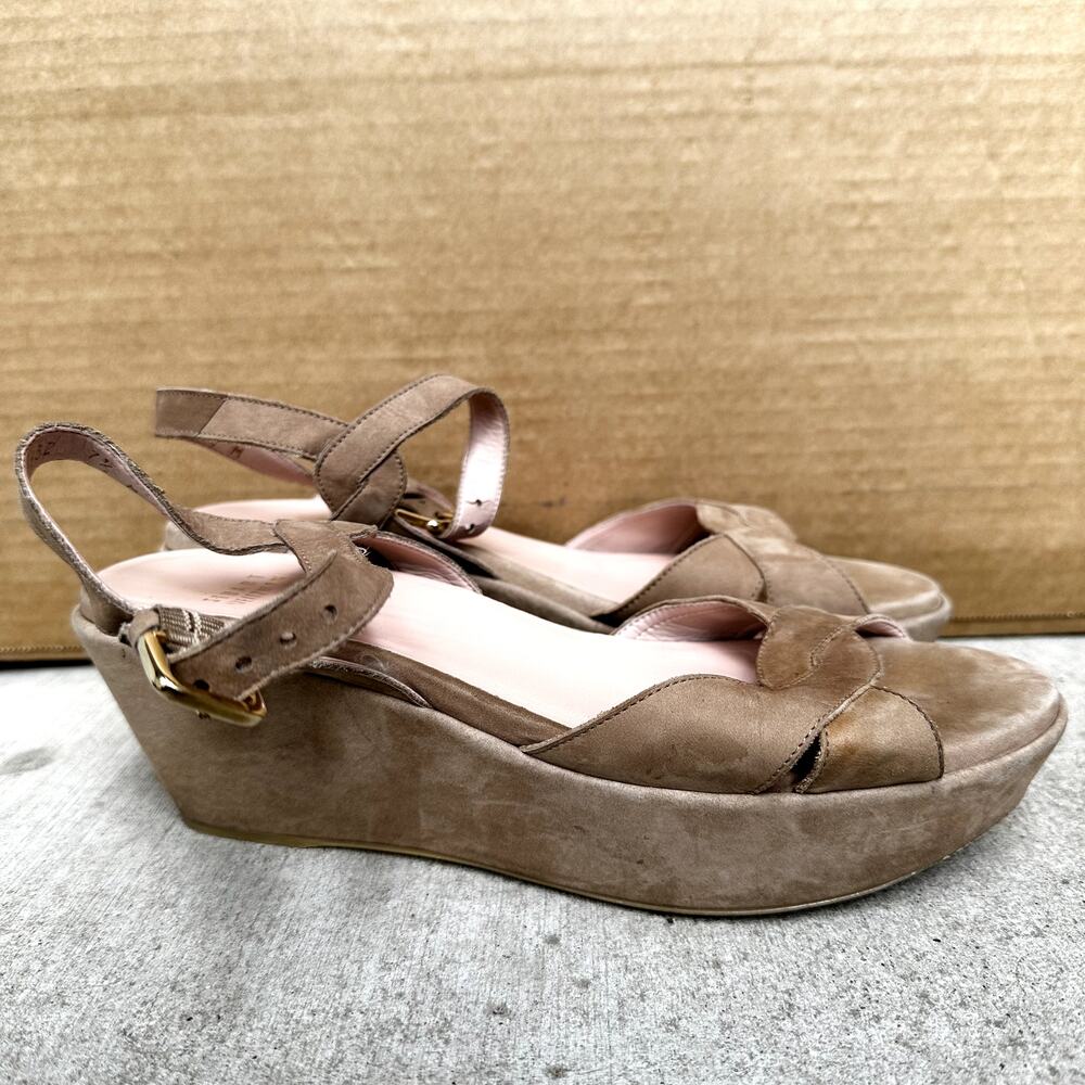 Stuart Weitzman Lockness Nubuck Sandal Tan Wedge Heels Platform Suede 7.5M - Picture 3 of 7